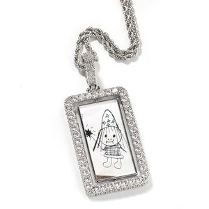 Colares com Pingente Giratório Po Frame Medalha de Memória Colar com Pingente Quadrado Personalizado Flash Ice Out Hip Hop Rap Jóias 230724