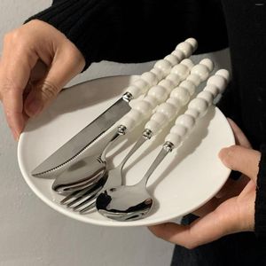 Set di stoviglie Coreano Manico di perle Coltello Forchetta Cucchiaio Bistecca Spaghetti Acciaio inossidabile Dessert Creativo Sicuro Stoviglie occidentali ecologiche