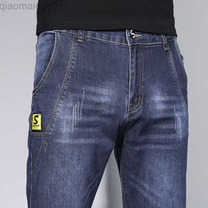 Men's Jeans Slim Men's Jeans Spring Autumn New Stretch Straight Vintage Fashion Small Feet Male Casual Denim Trousers Blue Grey L230724