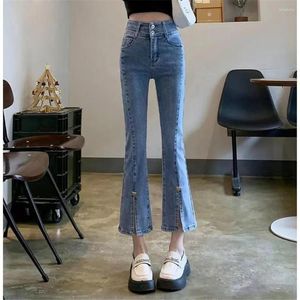 Jeans da donna Donna Spacco sul davanti Impiombato Flare Elegante Stile coreano Casual Slim Trendy Retro Elastico Chic Denim femminile alla caviglia 2023