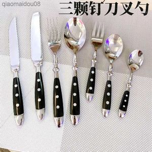 Stainless Steel Western Food Tableware Set Three Nails Knife Fork and Spoon Bakelite Black Handle Three-Piece Set L230704