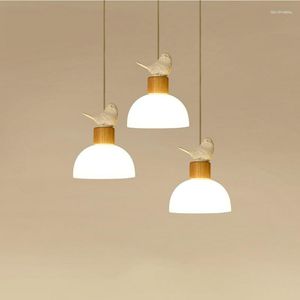 Pendant Lamps Minimalism Bird Lamp Glass Lampshade Lights Bedroom Bedside Dinning Room Restaurant Home Decor Wood Light Fixtures