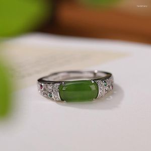 Pierścienie klastra Botoho 925 Sterling Silver Natural Jasper Open Ring Women Hollow Craft Green jade