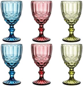European Style Embossed Wine Glass Stained Glass Beer Goblet Vintage Wine Glasses Household Thickened Juice Drinking Cup 10oz FY5509 JY24