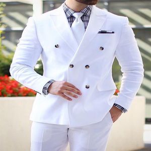 Białe mężczyzn garnitury wykonane na zamówienie Slim Fit podwójnie piersi Blazer Wedding Groom Tuxedos 2 sztuki formalne garnitury biznesowe Najnowszy styl Jacka 274s