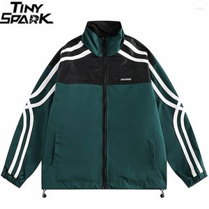 Męskie kurtki męskie Hip Hop Streetwear Coat Retro Color Block Patchwork HARAJUKU Striped Windbreaker Oversiase Track Pocket