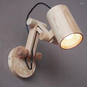 Wall Lamps Solid Wood Lamp Simple Living Room Aisle Wbracket Light Led Bedroom Bedside Rotatable Decorative Lights Fixture