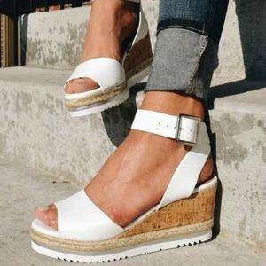 Kadınlar için takozlar artı beden yüksek topuklu yaz ayakkabıları flip flop chaussures femme platform sandaletler 230724