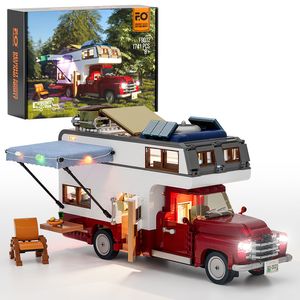Action Toy Figures FUNWHOLE Lighting Building Bricks Set Camper Van Vehicles Construction BlocksModel 1471 Pieces for Adults and Teens 230724