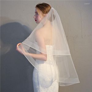 Veli da sposa Corti Due Strati Matrimonio Con Pettine Velo Bianco Avorio Accessori Velos De Novia Voile Mariage Casamento