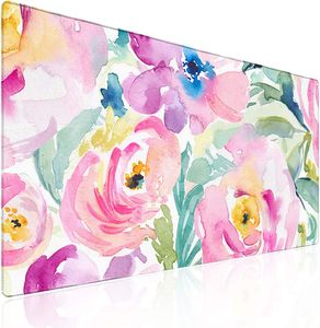 Pink Peony Desk Mat Large Cute XXL Mousepad with Stitched Edges Non Slip Rubber Base Floral Desk Pad 35.4x15.7 Inch