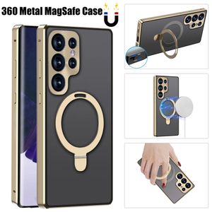 Metall Auto Halter Fall für Samsung Galaxy S23 S22 Ultra 360 Vollbild Kamera Schutz Drehen Kickstand Aufladen Magsafe Fällen