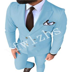 Newest Double-Breasted Groomsmen Peak Lapel Wedding Groom Tuxedos Men Suits Wedding Prom Dinner Man Blazer Jacket Tie Pants T733004