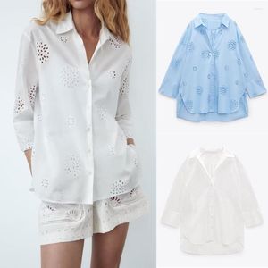 Damesblouses UNIZERA 2023 Zomerkleding Europese en Amerikaanse stijl Franse v-hals uitgehold borduurshirt voor dames 4043064