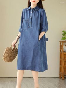 Vestidos casuais vestido feminino 2023 outono versão coreana solto oversized camisa jeans branca de comprimento médio