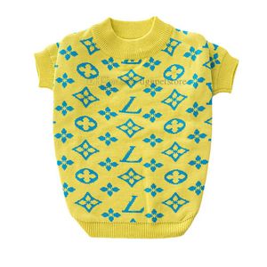 Designer Dog Clothes Brand Apparel Dog Sweater Classic Old Flower Letter Pattern Dog Turtleneck Sweaters Knitwear Warm Pet Sweater For Fall Winter Yellow XS A781