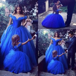 New Stunning Girl's Pageant Dresses Royal Blue Beaded Ball Gown Ruched Ruffles Flower Girl Gowns Formal Party Dress For Teens295y