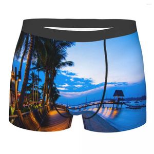 Cuecas Boxer Shorts Homens Calcinhas Confortáveis Definir a Praia à Noite com Luz Quente Roupa Interior Homem Boxer