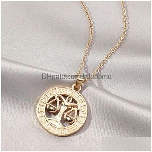 Pendant Necklaces Update 12 Zodiac Sign Necklace Coin Gld Chain Aries Taurus Pendants Charm Star Choker Astrology For Women Fashion Je Dhbln