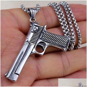 Naszyjniki wisidanta Street Pistolet Naszyjnik Starożytna Sier Stalowa Pistolet ze stali nierdzewnej Model Men Men Jewelry Club Klub Hiphop drobna kropla dostawa Pendan Dheiz