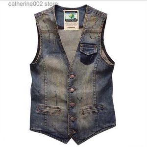 Coletes Masculinos Plus Size Denim Colete Masculino Marca Jeans Masculino Cowboy Vintage Casual Sem Mangas Com Orifícios Cardigan Personalizado Jaqueta Masculina Sobretudo 4XL T230724