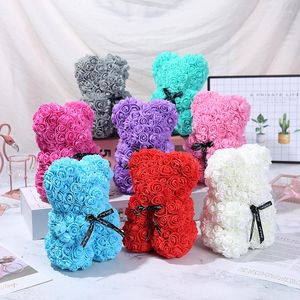 Decorative Flowers 25CM Teddy Rose Bear With Box Artificial PE Flower Valentine's Day For Girlfriend Women Wife Mother's Gifts DIY