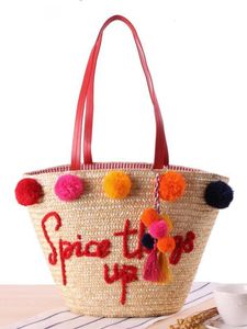 Saco de noite Saco de praia de verão com bola de cabelo borla senhora grande tote carta mensageiro menina hoilday rattan bolsa c97 230724