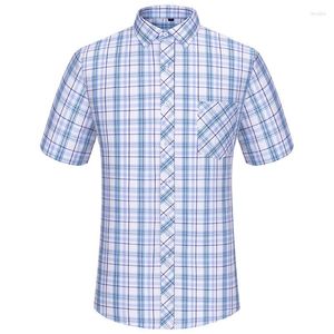 Men's Casual Shirts Summer Short Sleeve For Men Cotton Shirt Soft Tops Striped Plaid Clothes Check Plain Social Slim Fit Dress