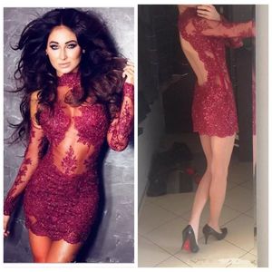 Jewel Long Sleeves Sheer Lace Appliques Slim Cocktail Dresses 2019 Sexy Backless Short Mini Vestidos De Special Occasion Party Gow273I