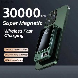 Xiaomi iPhone用のMagsafe磁気パワーバンクポータブル外部補助バッテリーパック用の新しい30000MAHワイヤレス高速充電器L230619
