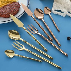 4 pcs 18/10 En Acier Inoxydable Western Vaisselle Ensemble Harpon Forme Couteau À Steak Couverts Fourchette Cuillère À Café Vaisselle Lave-vaisselle L230704