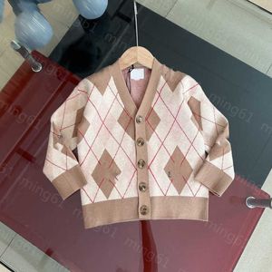 Casaco de suéter 23ss cardigã de marca de cor misturada com estampa de diamante com estampa de urso cardigã de tricô de alta qualidade roupas infantis a1