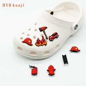 HYBkuaji fire fighter themed shoe charms wholesale shoes decorations shoe clips pvc buckles for shoes