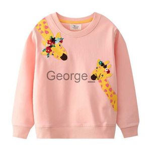 Hoodies tröjor hoppar mätare Ny ankomst Giraff Applique Autumn Winter Children's Girls Sweatshirts Bomullsbabykläder Småbarn Kids Hooded J230724