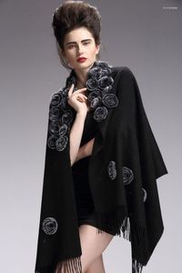 Scarves 2023 Woman Autumn Winter Luxury Wool Pashmina Scarf Muffler Shawl With Rex Fur Pompom Rose Capes