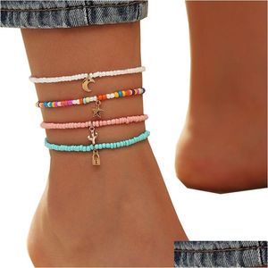 Tornozeleiras Bohemian Colorf Frisadas Para Mulheres Summer Ocean Beach Handmade Tornozelo Bracelet Foot Leg Jewelry Gift Drop Delivery