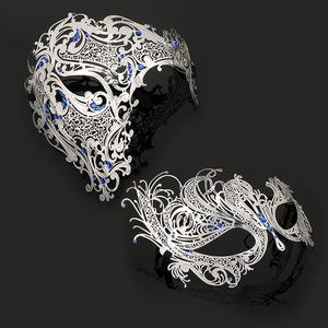 Casal de Metal Masquerade Máscara Venetian Party Ball Traje de Halloween Máscaras de Strass Mardi Gras Aniversário Casamento Desfile de Moda