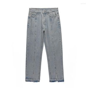 Jeans da uomo High Street Front Caviglia Split Washed Retro Blu Pantaloni da uomo Pantaloni dritti Harajuku larghi in denim casual oversize