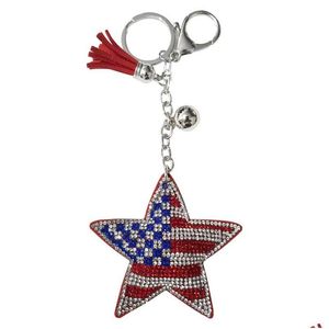 Клайф -шнурки FL Crystal Rhinestone Heart Flag из ключичных штифтов Соединенных Штатов Bling Sier Lated Chain Key Rings Vishing Fashion Car PL