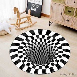 Tappeti 3D Illusion Tappeti rotondi per la decorazione del soggiorno Tappeto a griglia bianco nero Tappeti di grandi dimensioni Tappetino per porta d'ingresso della camera da letto R230725