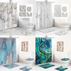 Shower Curtains Art Marble Pattern Golden Waterproof Curtain Set Toilet Cover Mat Non Slip Bath Rugs Home Bathroom Carpet Christmas Decor