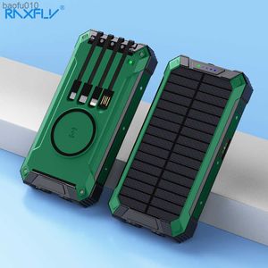 Raxfly 20000mah Solar Bank со светодиодным освещением четырехпроводной зарядки для iPhone 14 13 12 Android Universal Wireless PowerBank L230619