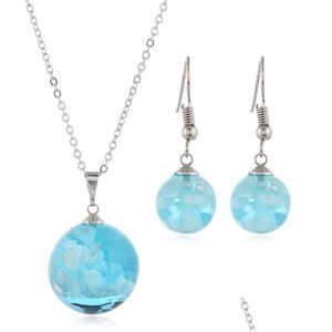 Orecchini Collana Cielo blu trasparente Nuvole bianche Set di orecchini a sfera in resina Set di gioielli squisiti per feste da donna