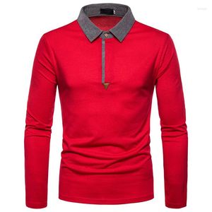 Men's T Shirts Lapel Long Sleeve T-Shirt Spring And Autumn Personality Front Splicing Design Fashion Casual Large Size