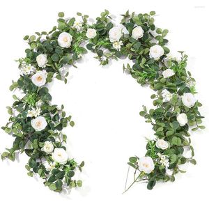 Fiori decorativi 1,8 m Ghirlanda di foglie di salice di eucalipto con fiore di seta Centrotavola da tavola per matrimonio artigianale con decorazioni ad arco