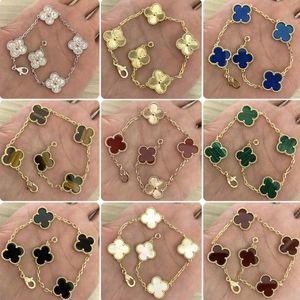 Luxury 4/Four Leaf Clover Designer Fashionable Charming Girl Bracelet 18K Gold Agate Shell Nacre Brand Wedding Party Jewelry