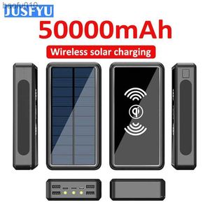 50000mAh Wireless Solar PowerBank Fast Charger med 4usb stor kapacitet Mobiltelefon Extern batterispoverbank för smartphoones L230619