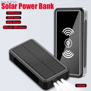 Solar Power Bank 80000MAH bezprzewodowa przenośna ładowarka 4USB Zewnętrzna podróż baterii Kemping na iPhone Samsung Xiaomi L230619
