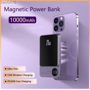 10000mAh Magnetic Power Bank 22.5W Fast laddning av extern batteriladdare för iPhone 14 Samsung Huawei Xiaomi Wireless PowerBank L230619