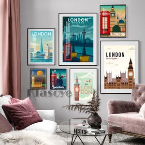 İngiltere Londra View Tuval Boyama Tanıtım Vintage Art City Seyahat Baskı Poster Oturma Odası Ev Dekor Ofis Yatak Odası Ev Dekor Cuadros W06